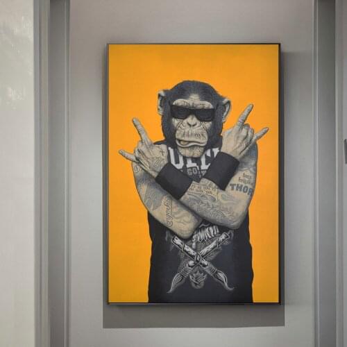 Hip-Hop Rock Monkey Canvas Art Prints Tattoo Gorilla Poster Picture On Home Decor Wall Art Funny Animal Painting For Living Room