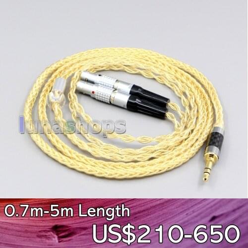 LN006499 3.5mm 2.5mm 4.4mm 8 Cores 99.99% Pure Silver + Gold Plated Earphone Cable For Focal Utopia Fidelity Circumaural
