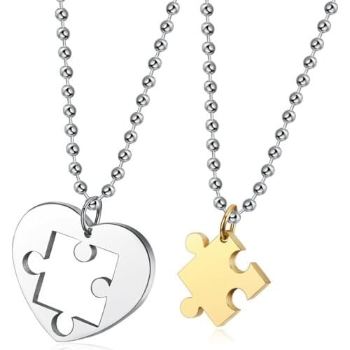 Fashion Couple Heart Shape Puzzle Pendant Necklace Unisex Lovers Jewelry Gift Accessories 1 pair
