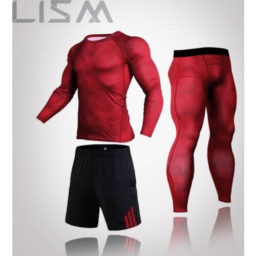 Mens Winter Thermal Underwear Winter Long Johns 3 Piece Sports Suit MMA Compression Sportswear Snake Skin Bodybuilding T-Shirt