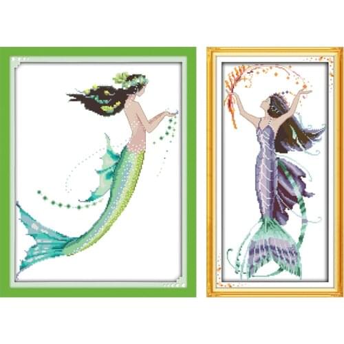 Needlework Cross Stitch kits DIY Printed Embroidery Ecological Cotton 11CT 14CT Mermaid Count PrintedEmbroidery Sets Wall Decor
