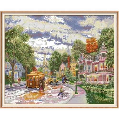 Town evening cross stitch kit aida 14ct 11ct count print canvas cross stitches needlework embroidery DIY handmade