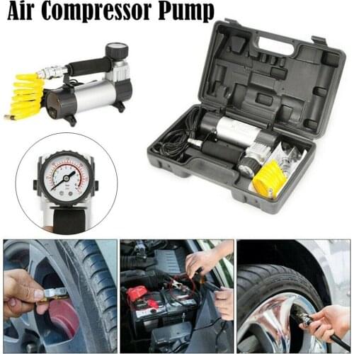 Car Tyre Air Compressor Pump 12V DC Cigarette Charger Tire Inflator Pressure Gauge with Inflatable Needle for Motorbike Bike