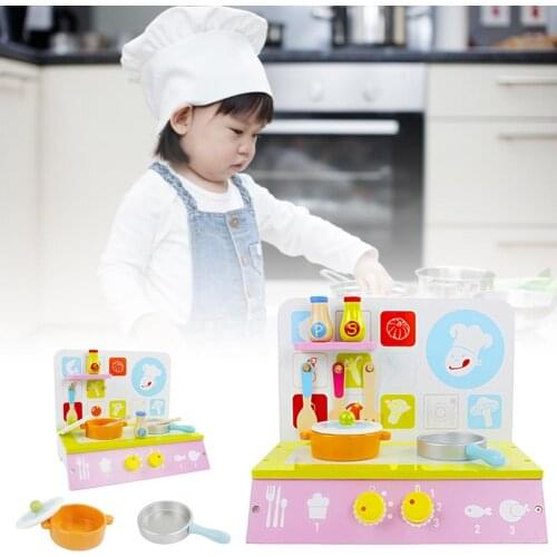 New Small Wooden Simulation Kitchen Gas Stove Childrens Play House Educational Toy Girl Gift Cookware Accessories