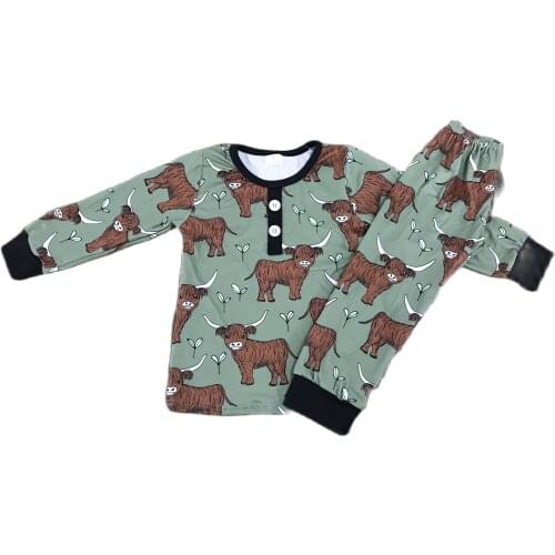 Latest Design Boutique Cow Print Cute Pajams Long Sleeve Set for Boys and Girls Kid Clothes Outfit