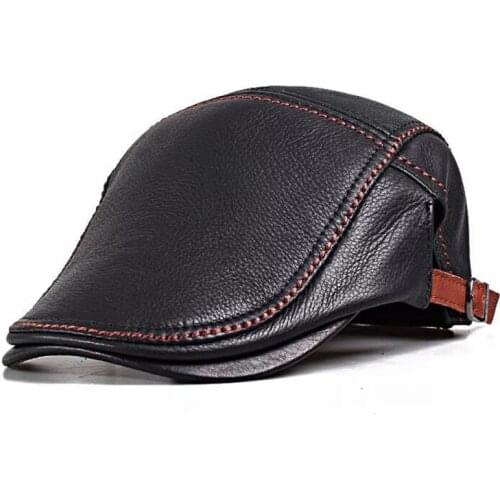 Mengyumian New 2018 Genuine Leather Windproof Duckbill Man Women Cap Cowhide Gorras Black Ear Casquette Hats For Male Berets
