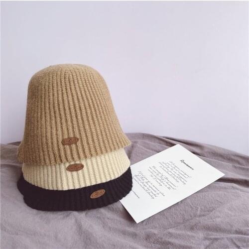 New Autumn Winter Japan Style Baby Kids Knitted Bucket Hats Solid Color Outdoors Children Warm Basin Caps