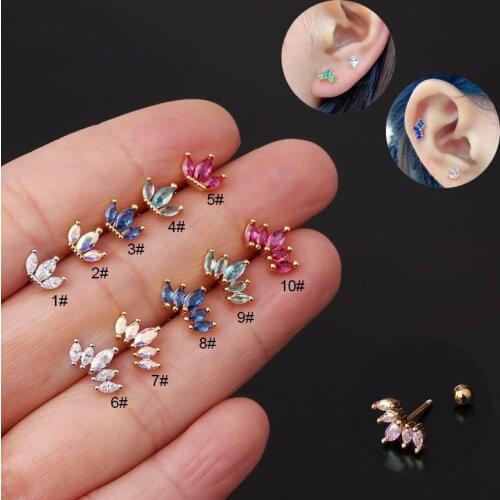 New Color 1PCS 20G Horse Eye Crown Zircon Barbell Ball Back Bar Cartilage Tragus Helix Stud Piercing Earring Piercing Jewelry