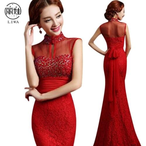 Sleeveless Slim Mermaid Evening Dresses Long 2016 Bow Lace Sexy Bodycon Vestido De Festa Longo Bride Marry Evening Dress BV44