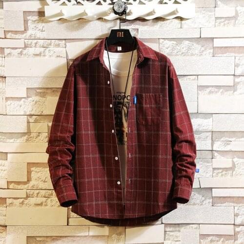 Autumn Plaid Casual Shirt Men Long Sleeve Cotton Korean Blousee Pocket Streetwear Harajuku Business Shirts Top Vintage Plus SIze