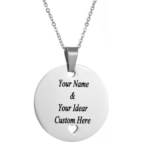 Customized Engrave Name Letter Necklaces For Women Men Silver Color Stainless Steel Heart Pendant ID Tag Chain Necklace Jewelry