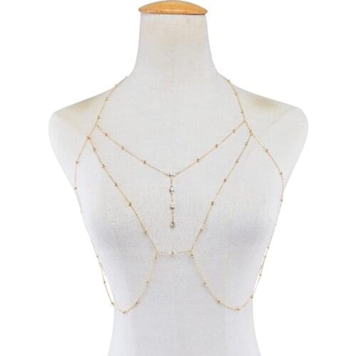 Sexy exaggerated beach casual body clothing accessories chain necklace flashing diamond pendant tassel necklace breast chain
