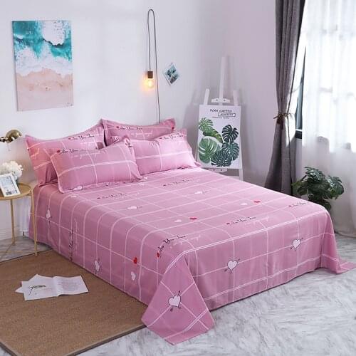Lychee Plaid Print Bed Sheet Pink Blue Color Fitted Sheet Soft Flat Bed Sheets