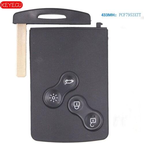 Keyecu Smart Card Remote Key With 4 Button 433MHz PCF7953XTT Chip Fob for Renault Clio4