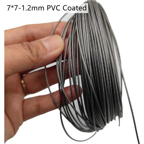 PVC Coating 50M/100M 1mm/1.2mm 7X7 Construction 304 Stainless steel Wire rope Softer Fishing Lifting Cable