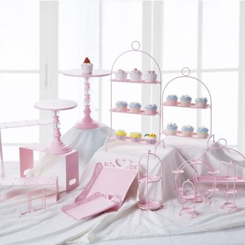 Pink Color Princess Wedding Birthday Party Table Decoration Cupcake Cake Push Cakes Plates Food Tray for Bakeware Dinnerware