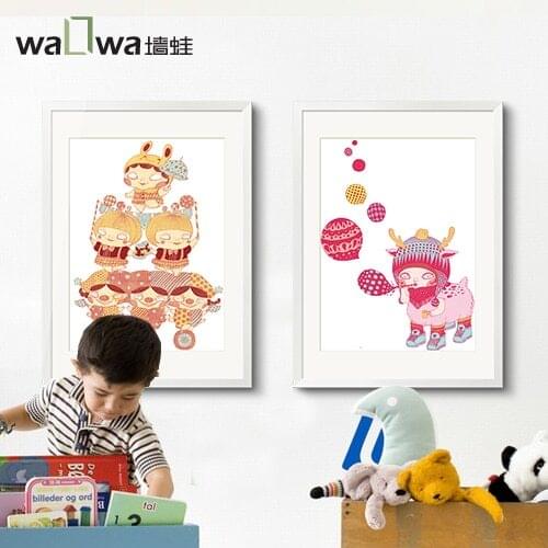 Happy circus simple cartoon frog wall twin children room decoration girl room wall mural painting Lulu