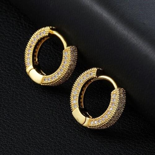 Gold/Silver Color Plated Iced Out Double row CZ Stone Stud Earring Hip Hop Rock Jewelry Earrings For Male Female Gifts