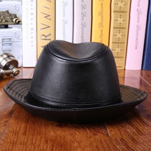 Real Genuine Leather Hat Mens Sheepskin Leather Fedoras Autumn Winter Men Jazz Hats Fashion Trend Brands Leather Caps