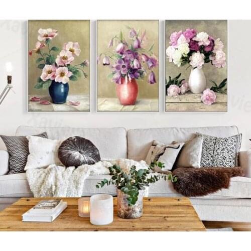 Nordic Pastoral Pictorial Decor Poster Flowers Vase Canvas Painting Art Print Wall Picture Living Room Dining Room Home Decor