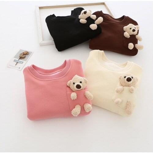 2020 Childrens Winter New Bear Doll Girls Plus Velvet Sweatshirt Autumn Baby Tops Pullover Wholesale Kids Cartoon Sweatshirt