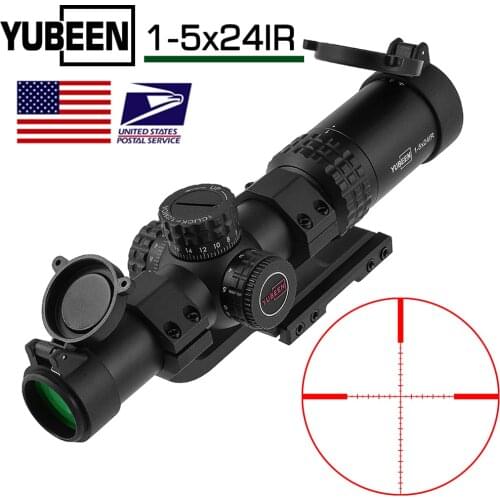 YUBEEN Tactical Optical 1-5x24 Riflescope 30mm Wide Angle Vision Red Green Illuminated Airgun Airsoft Hunting Scope