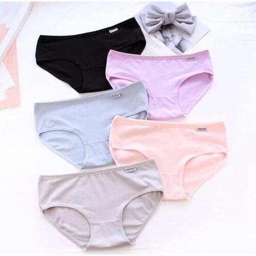 5Pcs Girl 100% Cotton Underwear Solid Color Lingerie Sexy Women Panties Underwear M String Simple Womens Underwear Girl Briefs