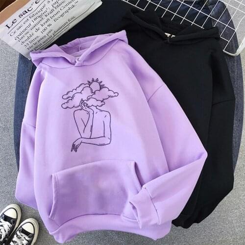 Women Hoodie Long Sleeve Purple Sweatshirt With Pocket Autumn Hooded Casual Warm Oversized Pullovers Harajuku Streetwear Top