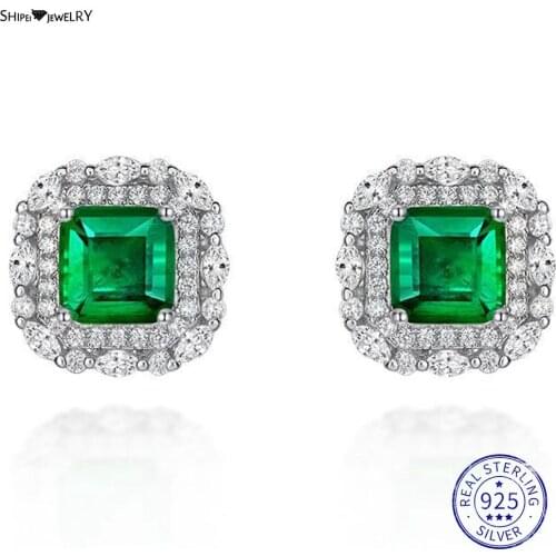 Shipei Luxury 925 Sterling Silver Square Emerald Greated Moissanite Gemstone Wedding Fine Jewelry Engagement White Gold Earrings
