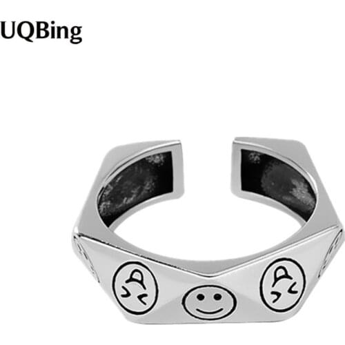 Vintage Smiling Face Thai 925 Silver For Women Ring Minimalist Accessories Gift Jewlery