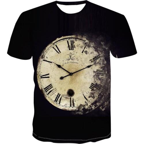 2020 clock pattern mens t-shirts fashion Black new summer men 3D print t-shirt casual short sleeve mens clothing hip hop S-6XL