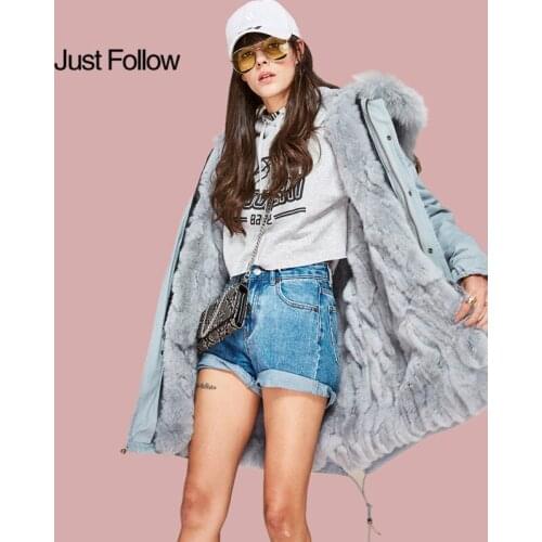 2021 Fashion womens Large raccoon fur hooded long coat outwear rabbit fur lined winter jacket