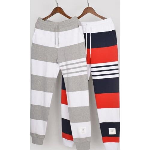 2021 Fashion TB THOM Brand Sweatpants Men Cotton Casual Sports Trousers Hip Hop Tracksuit Bottoms Mens Stripe Jogger Track Pants