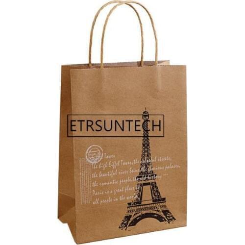 400pcs Vintage Paris Tower Gift Bags Kraft Paper Clothing Clothes Souvenirs Packaging Bags With Handles