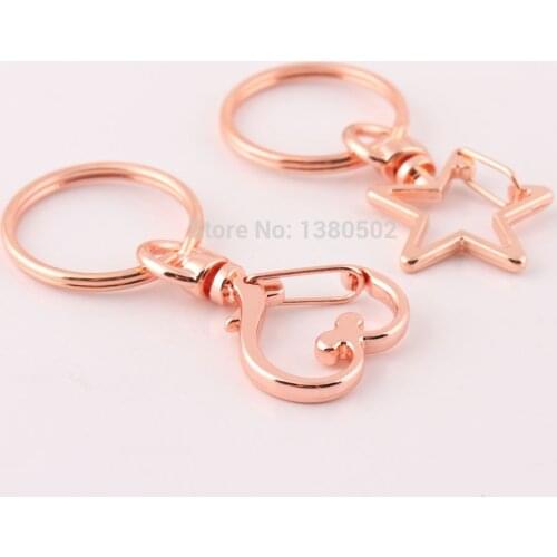 5Pcs/lot Rose Gold Color Star And Heart Shape Metal With Key ring Swivel Snap Hook Top Quality Decoration accessories