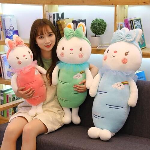 65/75/95CM Rainbow Colors Rabbit Plush Toy Soft Stuffed Cartoon Animal Pillow Doll Kids Girlfriends Birthday Christmas Gifts