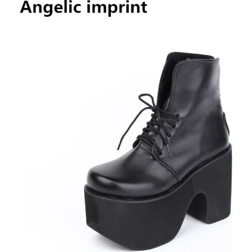 Angelic imprint mori girl lolita shoes woman punk thick heel party shoes lady high trifle heels Pumps lace up 10cm 33-47 black