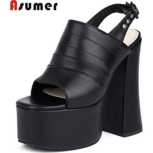 Asumer Gladiator Shoes Women Sandals Peep Toe Buckle Sexy High Heels Platform Sandals Summer Rome Style Prom Shoes Ladies