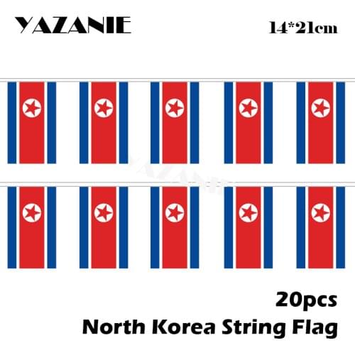 YAZANIE 14*21cm 20PCS 5Meter North Korea String Flag Polyester Custom Sports Banner for Festival Home Decoration Free Shipping