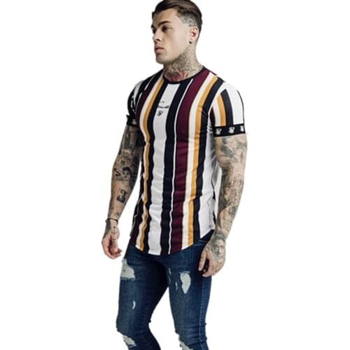 Brand Mens Striped T-Shirt Summer Fitness T-Shirt Short Sleeve O-Neck T-Shirt Mens Casual T-Shirt Fashion Street Dance Top