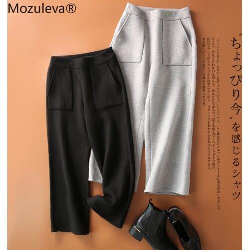 Mozuleva 2020 Double Face Wool Wide Leg Pants Womens Autumn Winter Capris Black Pants Womens Autumn Casual Pants