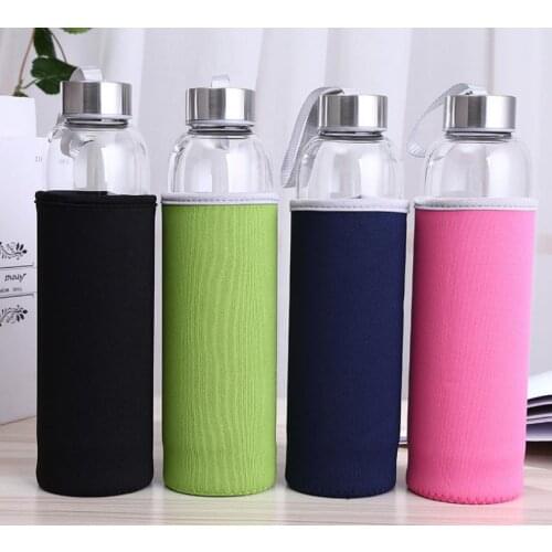 550ml water bottle high borosilicate glass with stainless steel infuser with protective bags and individual box SN3574
