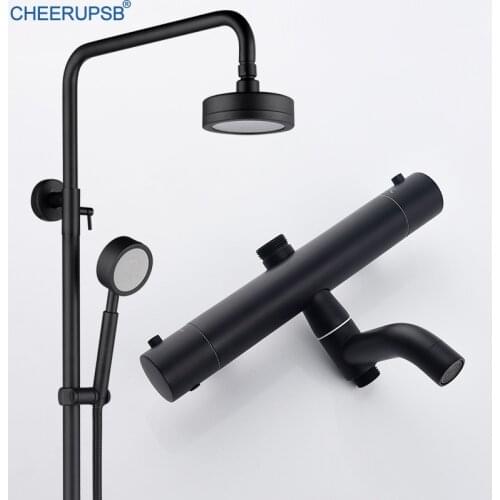 Black Shower Set Bathroom Wall Mounted Rainfall Shower System Round Top Spray Bathtub Faucet Hot Cold Rain Water Mixer Bath Tap