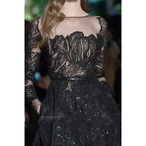 Black lace Bridal Lace, sequin DI YA SI for wedding dress 2018 french net lace fabric with sequins Elastic
