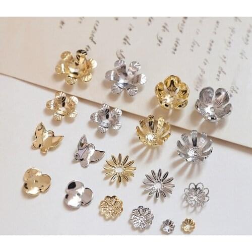 Color-preserving copper plated gold 18k flower bottom holder flower diy handmade jewelry earrings accessories beaded material