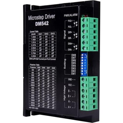DM542 Stepper Motor Driver, 1.0-4.2A 20-50VDC 1/128 Professional CNC Two-Phase Driver for Nema 17 and 23 Stepper Motor