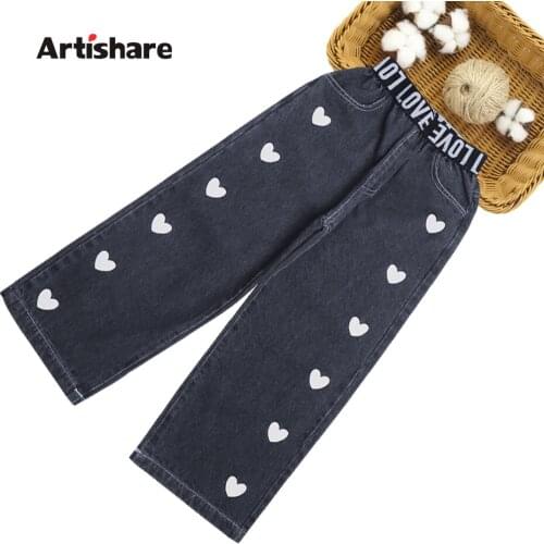 Jeans For Girl Heart Pattern Kids Jeans Girls Patchwork Children Jeans Casual Style Childrens Clothes 6 8 10 12 14