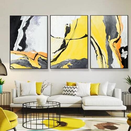 Art Posters And Prints Abstract Yellow And Black Wall Pictures Nordic Canvas Painting For Living Room Design Deco Home Unframed