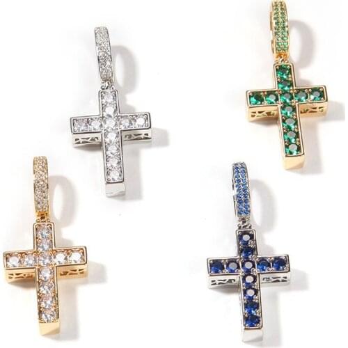 Freewear Two Sides Cross Pendant Necklace Iced Out Bling White Blue Green Cubic Zirconia Jewelry Party Hiphop Necklace
