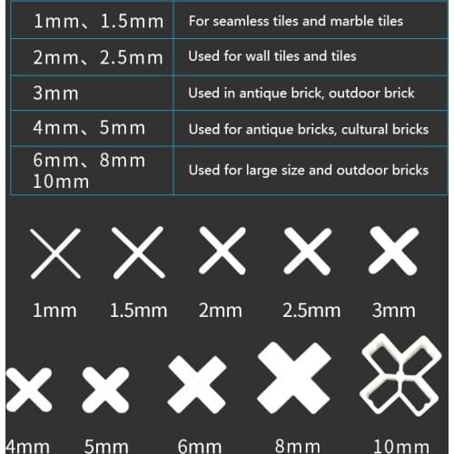 Ceramic Tiler Spacer Cross Plastic Tile Plumber Reuseable Leveling System 1.0mm/1.5mm/2mm/2.5mm/3mm/4mm/5mm/8m/10mm Construction